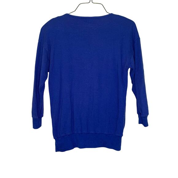 VTG 80s royal blue ribbon floral‎ applique dolman sleeve blouse SMALL - Picture 2 of 6